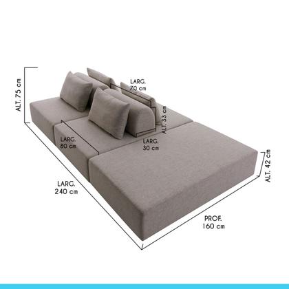 Imagem de Sofá Modular Ilha 240 cm com Encosto Almofada Linho Marfim NS