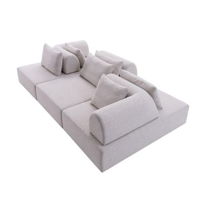 Imagem de Sofá Modular Ilha 240 cm com Encosto Almofadas Linho Areia NS