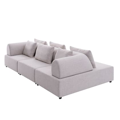 Imagem de Sofá Modular Ilha 240 cm com Encosto Almofadas Linho Areia NS