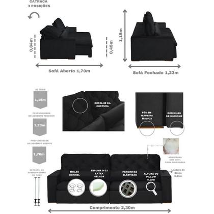 Imagem de Sofá Modular Rio Branco 4 Lugares 2.30 MT Retrátil e Reclinável Veludo Nobre Sofatec
