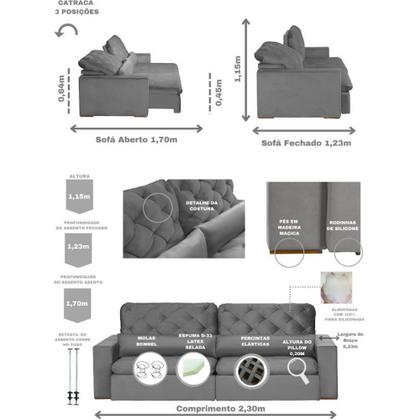 Imagem de Sofá Modular Rio Branco 4 Lugares 2.30 MT Retrátil e Reclinável Veludo Nobre Sofatec