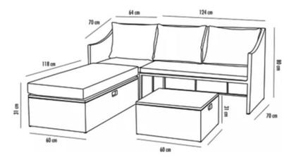 Imagem de Sofá Modular Vime Ratan 3 Lugares + 2 Mesa Bau Apoio 4 Peças