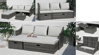 Imagem de Sofá Modular Vime Ratan 3 Lugares + 2 Mesa Bau Apoio 4 Peças