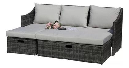 Imagem de Sofá Modular Vime Ratan 3 Lugares + 2 Mesa Bau Apoio 4 Peças