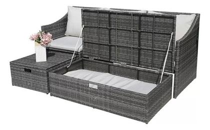 Imagem de Sofá Modular Vime Ratan 3 Lugares + 2 Mesa Bau Apoio 4 Peças