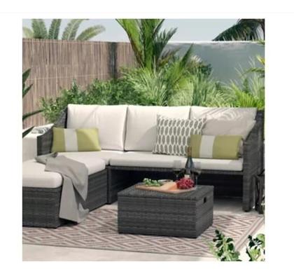 Imagem de Sofá Modular Vime Ratan 3 Lugares + 2 Mesa Bau Apoio 4 Peças