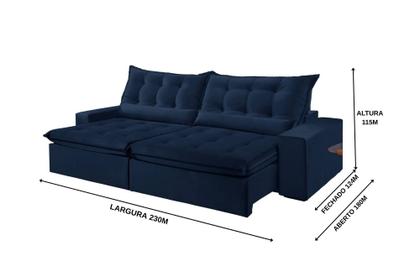 Imagem de Sofá Montebello Retrátil e Reclinável 230cm com Pillow e Molas Ensacadas Movenzo Estofados