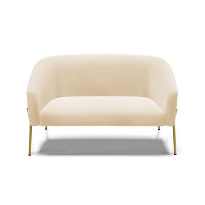 Imagem de Sofá Namoradeira 2 Lugares Pé De Ferro Dourado Stella Suede Bege D03 - D'rossi