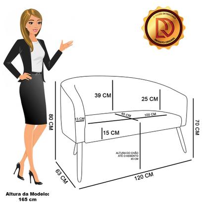 Imagem de Sofá Namoradeira 2 Lugares Pé Palito Castanho Stella Bouclê D03 - D'Rossi