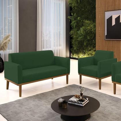 Imagem de Sofá Namoradeira Com Poltrona Base De Madeira Fixa Castanho Marisa Veludo D03 - Drossi Cor Verde