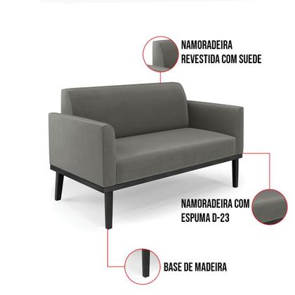 Imagem de Sofá Namoradeira com Poltrona Base de Madeira Fixa Preto Marisa Suede Grafite  D03 - D'Rossi