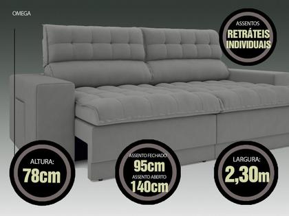 Imagem de Sofá Omega 2,30m Assento Retrátil e Reclinável Velosuede Grafite - NETSOFAS