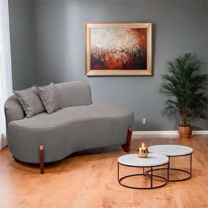 Imagem de Sofá Orgânico 145cm Decorativo Curvo Pé de Madeira 2 Lugares Feijão Forma Orgânica Linho