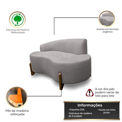 Imagem de Sofá Orgânico 145cm Decorativo Curvo Pé de Madeira 2 Lugares Feijão Forma Orgânica Linho