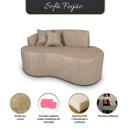 Imagem de Sofá Orgânico 2 Lugares Feijão Confortável material sintético Moderno Para Sala e Consultório