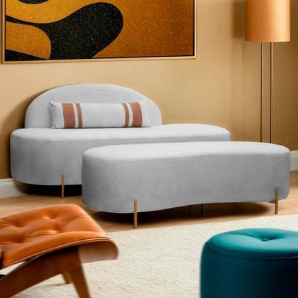 Imagem de Sofá Orgânico 2 Lugares Living e Puff Maitê 1.80m Linho Cinza SOFA STORE