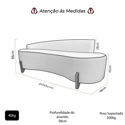 Imagem de Sofá Orgânico 3 Lugares Feijão Pé de Madeira Maciça Bouclé Moderno