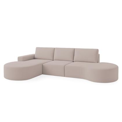 Imagem de Sofá Orgânico com Puff e Chaise 03 Lugares Molas Ensacadas no Assento Tecido Bouclé Gelo 3,15M