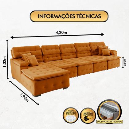 Imagem de Sofá Orlando 4.20x1.90m com Chaise, Retrátil e Reclinável