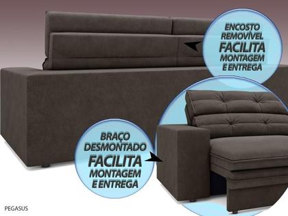 Imagem de Sofá Pegasus 2,50m Assento Retrátil e Reclinável Velosuede Chocolate - NETSOFAS