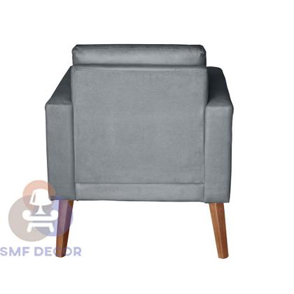 Imagem de Sofá/Poltrona/Cadeira Decorativa Glamour Dubai com Puff e pés em Madeira Cinza
