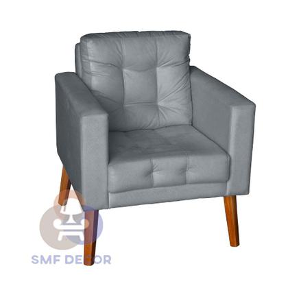 Imagem de Sofá/Poltrona/Cadeira Decorativa Glamour Dubai com Puff e pés em Madeira Cinza