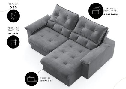 Imagem de Sofá Ravena 3 Lugares 1,80m L Retrátil e Reclinável em Suede Cialar