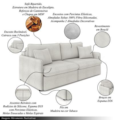 Imagem de Sofá Reclinável e Retrátil Gandalf Bipartido 174cm Caixa Zero com Almofadas Bouclê Cinza G33 - Gran Belo