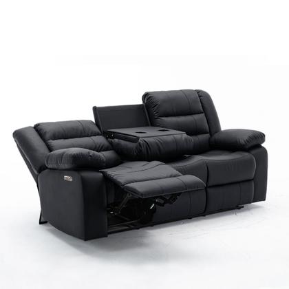 Imagem de Sofá Reclinável Elétrica Sala de Cinema Hollywood 3 Lugares com Massagem Aquecimento Entrada USB/USB-C PU Preto G94 - Gran Belo