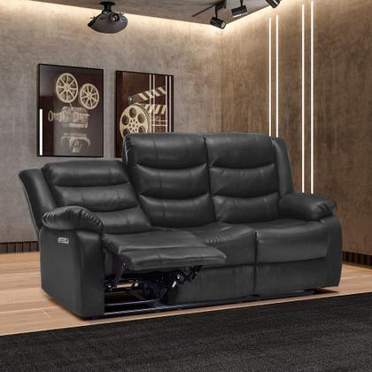 Imagem de Sofá Reclinável Elétrica Sala de Cinema Hollywood 3 Lugares com Massagem Aquecimento Entrada USB/USB-C PU Preto G94 - Gran Belo