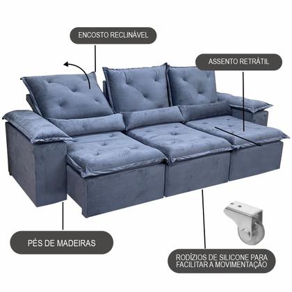 Sofá Reclinável Retrátil Elegante P/ Sala Confortavel 2,70m - Alpoim Imagem de Sofá Reclinável Retrátil Elegante P/ Sala Confortavel 2,70m
