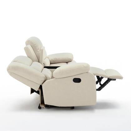 Imagem de Sofá Reclinável Sala de Cinema 2 Lugares Massagem Aquecimento Hollywood Manual Porta Copos Baú Central PU Bege G94 - Gran Belo