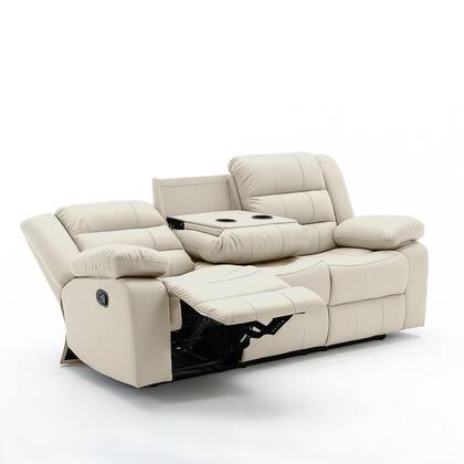 Imagem de Sofá Reclinável Sala de Cinema 3 Lugares Hollywood Manual Massagem Aquecimento Porta Copos PU Bege G94 - Gran Belo