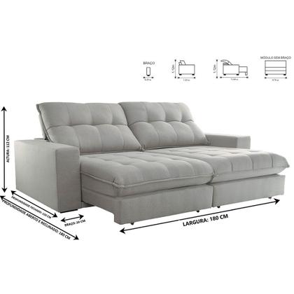 Imagem de Sofa Ret. Dublin 1,80m Mola Ensacada 02 Lugares Mola Ensacada Txr