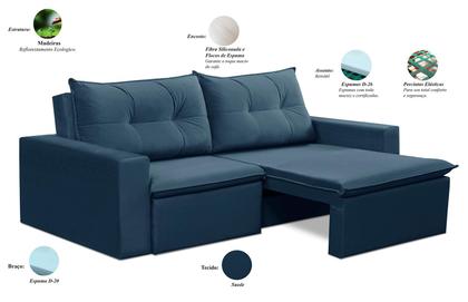 Sofá Retrátil 2 Lugares 1,80m Luna Suede Azul Adonai Estofados Imagem de Sofá Retrátil 2 Lugares 1,80m Luna Suede Azul Adonai Estofados