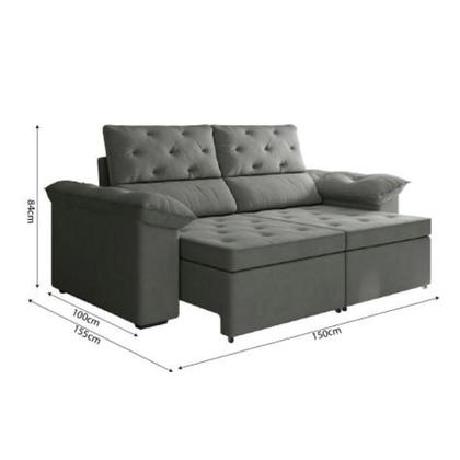 Imagem de Sofá Retrátil 2 Lugares Inglaterra Suede Cinza