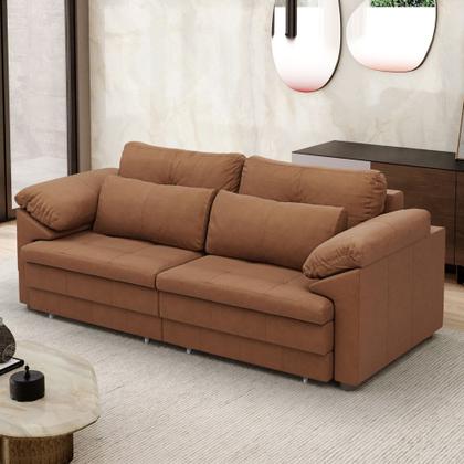 Imagem de Sofá Retrátil 2 Lugares Para Sala 215cm Dijon Couro Mel S07 - Mpozenato