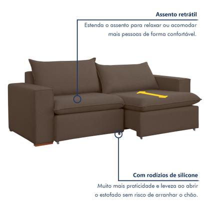 Imagem de Sofá Retrátil 220cm Barcelona Veludo