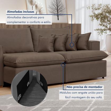 Imagem de Sofá Retrátil 220cm Barcelona Veludo