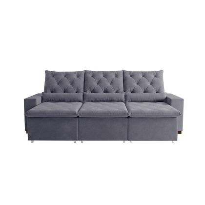 Imagem de Sofá Retrátil 230m 3 Lugares em Suede com Abertura Premium Milão Cinza