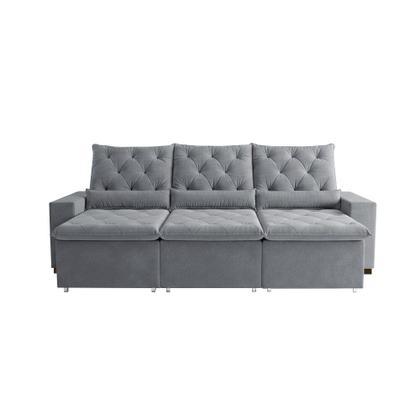 Imagem de Sofá Retrátil 230m 3 Lugares em Suede com Estrutura Reforçada Milão Cinza Claro