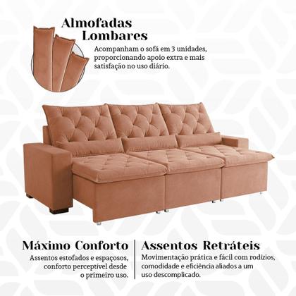 Imagem de Sofá Retrátil 230m Confort Plus Sofá 3 Lugares em Suede Reclinável Milão Laranja