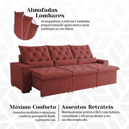 Imagem de Sofá Retrátil 230m Reclinável em Suede para Transformar a Sala Milão Terracota