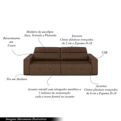 Imagem de Sofá Retrátil 3 Lugares 204cm 2 Módulos Nero com USB Couro Manchado G52 - Gran Belo