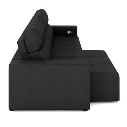 Imagem de Sofá Retrátil 3 Lugares 204cm 2 Módulos Nero com USB Couro Preto G52 - Gran Belo