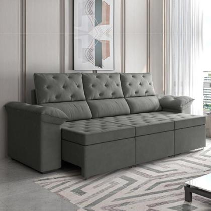 Imagem de Sofá Retrátil 3 Lugares 2,10m York Suede Cinza