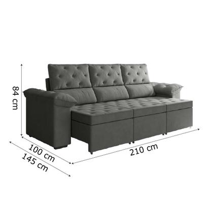Imagem de Sofá Retrátil 3 Lugares 2,10m York Suede Cinza