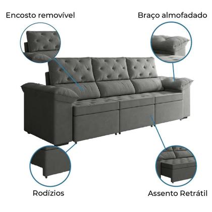 Imagem de Sofá Retrátil 3 Lugares 2,10m York Suede Cinza