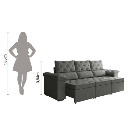 Imagem de Sofá Retrátil 3 Lugares 2,10m York Suede Cinza