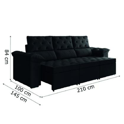 Imagem de Sofá Retrátil 3 Lugares 2,10m York Suede Preto
